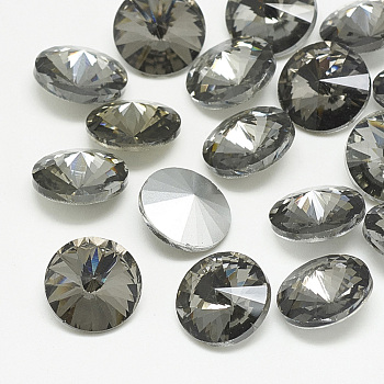 Pointed Back Glass Rhinestone Cabochons, Rivoli Rhinestone, Back Plated, Faceted, Cone, Black Diamond, 8x4mm