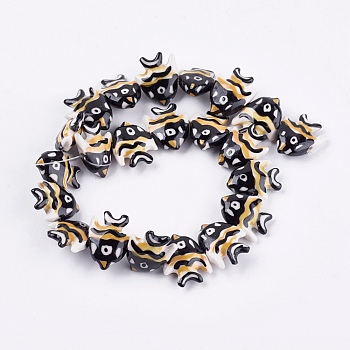 Handmade Porcelain Beads, Fish, Black, 17~18x21~22x7~7.5mm, Hole: 2mm