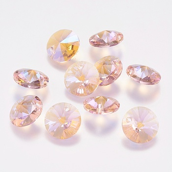 Faceted Glass Rhinestone Charms, Imitation Austrian Crystal, Cone, Light Rose, 8x4mm, Hole: 1mm
