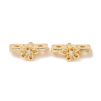 Brass Micro Pave Clear Cubic Zirconia Slide Charms, Flower, Real 18K Gold Plated, 6x12.5x7mm, Hole: 1.4mm