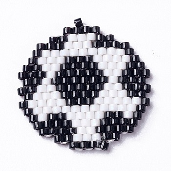 Handmade Loom Pattern MIYUKI Seed Beads, Sport Theme Pendants, Football Pattern, 24x23x1.8mm, Hole: 0.7mm
