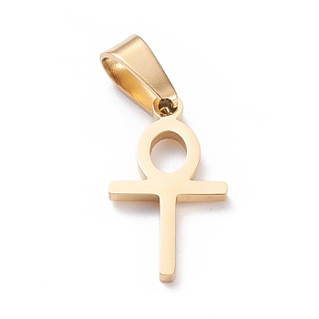 Easter Ion Plating(IP) 304 Stainless Steel Pendants, Laser Cut, Ankh Cross, Golden, 20x11x1.5mm, Hole: 3.5x7mm