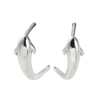 925 Sterling Silver Fish Stud Earrings, Platinum, 11x4.5mm