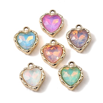 UV Plating Alloy Glass Pendants, Heart Charm, Faceted, Mixed Color, Golden, 16x14x5.5mm, Hole: 2mm