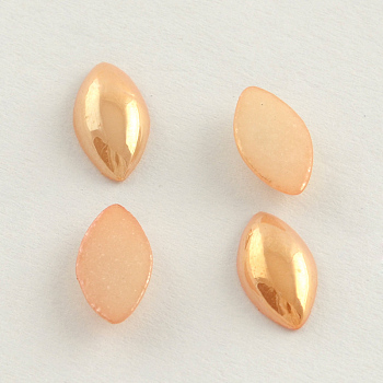 Pearlized Plated Opaque Glass Cabochons, Horse Eye, PeachPuff, 18x9x4.5mm