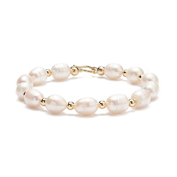 Natural Keshi Pearl Beaded Bracelet with Brass Clasp for Women, Golden, 7-5/8 inch(19.5cm)