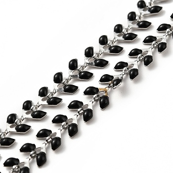 304 Stainless Steel Cobs Chains, with Enamel, Soldered, with Spool, Black, 6x1.5~2mm