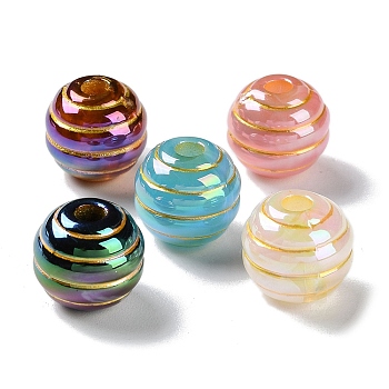 Golden Metal Enlaced Opaque Acrylic Beads, Round, Mixed Color, 14x13.5mm, Hole: 3.8mm