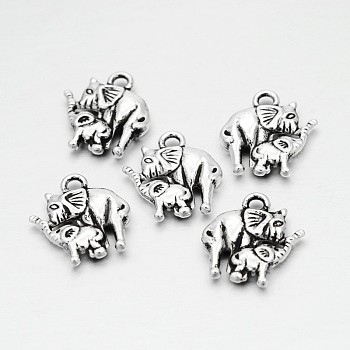 Tibetan Style Alloy Elephant Charms, Antique Silver, 15x15x2.5mm, Hole: 2mm
