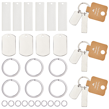 DIY Rectangle Blank 201 Stainless Steel Keychain Making Kits, Stainless Steel Color, 45x13x1mm, Hole: 2mm