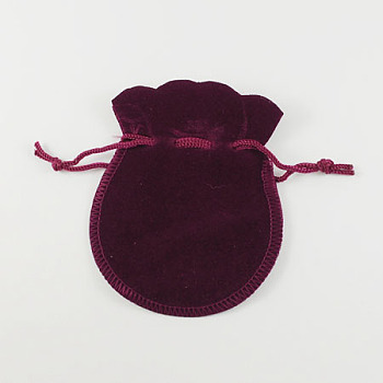 Velvet Bags, Calabash Shape Drawstring Jewelry Pouches, Medium Violet Red, 9x7cm