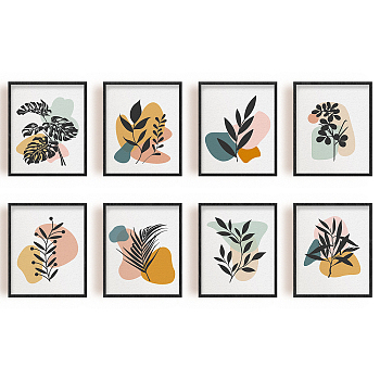 Rectangle Chemical Fiber Oil Canvas Hanging Painting, for Home Wall Decoration Accessories, Colorful, Plants Pattern, 20x25cm, 8pcs/set