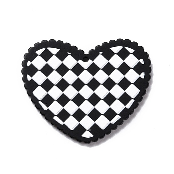 Acrylic Pendant, for Earring Pendants, Heart, Black and White, Black, 32x39.5x2mm, Hole: 1.6mm