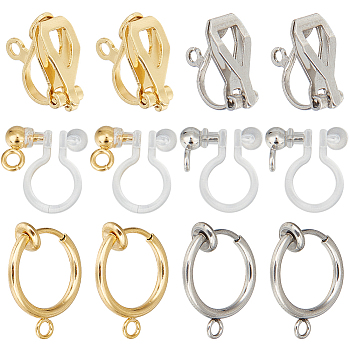 36Pcs 6 Styles 304 Stainless Steel Clip-on Earring Findings, with Loops, Golden & Stainless Steel Color, 11~17x6~13x3~9mm, Hole: 1.2~1.8mm, 6Pcs/style