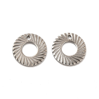 201 Stainless Steel Pendants, Round Ring Charm, Stainless Steel Color, 10x0.8mm, Hole: 1mm