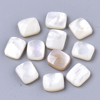 Natural White Shell Mother of Pearl Shell Cabochons, Rectangle, White, 9x8x3mm
