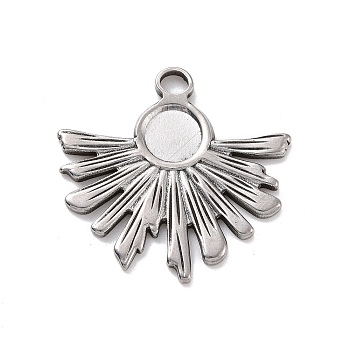 304 Stainless Steel Pendant Cabochon Settings, Sun, Stainless Steel Color, Tray: 7mm, 25x25.5x1.5mm, Hole: 3mm
