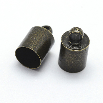 Brass Cord Ends, End Caps, Nickel Free, Antique Bronze, 13x9mm, Hole: 1mm, Inner Diameter: 8mm