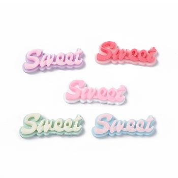 Opaque Resin Cabochons, Word Sweet, Mixed Color, 37x14.5x6mm