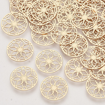 Brass Links connectors, Etched Metal Embellishments, Long-Lasting Plated, Flower of Life, Light Gold, 13x0.3mm, Hole: 1.2mm(X-KKC-R001-08LG)
