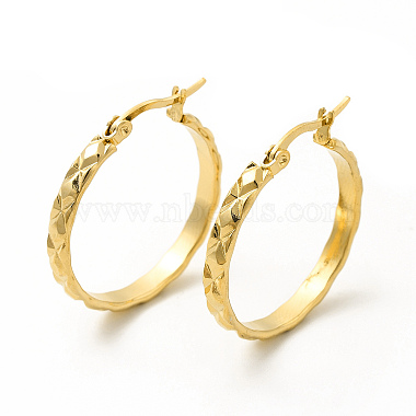 201 Stainless Steel Grooved Hoop Earrings with 304 Stainless Steel Pins for Women(EJEW-M214-03D-G)-2
