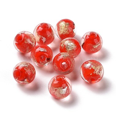 Red Round Gold Foil Beads