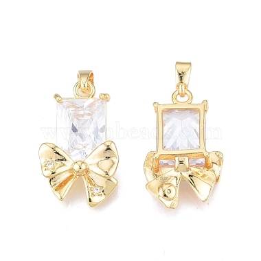 Real 18K Gold Plated Clear Bowknot Brass+Cubic Zirconia Pendants