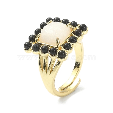 Synthetic Moonstone & Natural Black Agate Gemstone Rectangle Adjustable Ring(RJEW-B030-01A-04)-2