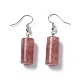 Natural Strawberry Quartz Cylindrical Dangle Earrings(EJEW-D188-01P-10)-2