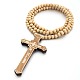 Wood Cross Pendant Necklace with Round Beaded Chains for Men Women(RELI-PW0001-024A)-1