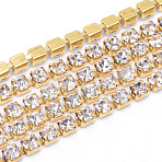 Brass Rhinestone Strass Chains, Rhinestone Cup Chains, Raw(Unplated), Nickel Free, Crystal, 4mm, about 10yards/bundle(CHC-T003-SS18-01C)