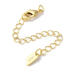 Brass Lobster Clasps & Ends with Chain, Oval with Word Lucky, Cadmium Free & Lead Free, Real 24K Gold Plated, 72mm(KK-F880-35G)