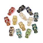 Owl Glass Beads, Golden Metal Enlaced, Mixed Color, 14x7x4mm, Hole: 1mm(X-GLAA-T025-33M)