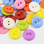 Acrylic Buttons, Plastic Buttons, 2-Hole, Dyed, Flat Round/Animal Face, Mixed Color, 18x3mm, Hole: 2mm(BUTT-E072-C-M)