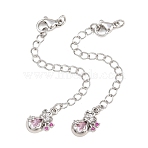Brass Curb Chain Extender, End Chains with Lobster Claw Clasps and Lucky Bag Cubic Zirconia Charms, Platinum, 76.5mm, Hole: 2.4mm(KK-P354-07P)