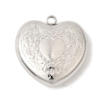 304 Stainless Steel Pendants, Heart with Flower Charms, Stainless Steel Color, 20.5x20x6mm, Hole: 2mm(STAS-B128-11A-P)