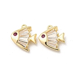 Brass Micro Pave Cubic Zirconia Charms, Cadmium Free & Nickel Free & Lead Free, with Glass, Fish, Real 18K Gold Plated, 12x10.5x3.5mm, Hole: 1mm(KK-H460-33G)