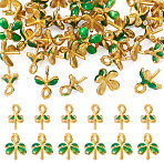 40Pcs 2 Styles Brass Enamel Eye Pin Peg Bails, Leaf, For Half Drilled Beads, Rack Plating, Long-Lasting Plated, Lead Free & Cadmium Free, Real 18K Gold Plated, 7.5~8x4~5.5x4~6mm, Hole: 1.2mm, Pin: 0.5mm, 20pcs/style(KK-TA0003-44)