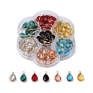 K9 Glass Pendants, with Brass Findings, Teardrop, Mixed Color, Faceted, Light Gold, 18x10.5x5mm, Hole: 2mm(GLAA-N038-35LG)