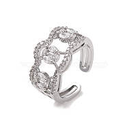 Brass Micro Pave Cubic Zirconia Open Cuff Rings, Platinum, US Size 8 1/2(18.5mm)(RJEW-K263-20P)