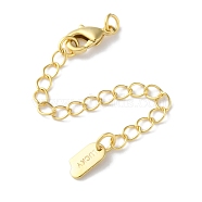 Brass Lobster Clasps & Ends with Chain, Oval with Word Lucky, Cadmium Free & Lead Free, Real 24K Gold Plated, 72mm(KK-F880-35G)