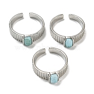 Natural Larimar Adjustable Rings, with Platinum Brass Findings, Long-Lasting Plated, Jewely for Women, Rectangle, 5.2mm, Inner Diameter: Adjustable(RJEW-K269-12P-07)