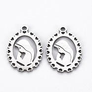 201 Stainless Steel Pendants, Cut, Oval with Woman, Stainless Steel Color, 17.5x12.5x1mm, Hole: 1.5mm(STAS-Q240-067P)