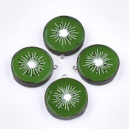 Resin Pendants, with Platinum Tone Iron Findings, Imitation Food, Kiwi Fruit, Green, 36~37x32x8.5~9mm, Hole: 2mm(X-RESI-T028-57)