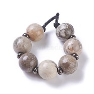 Natural Fossil Coral Beads Strands, Round, 24~25mm, Hole: 5mm, about 7pcs/strand, 7.48 inch(19cm)(G-F620-03-25mm)