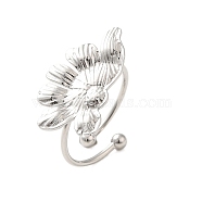 304 Stainless Steel Open Cuff Ring, Leaf, Stainless Steel Color, Inner Diameter: 18mm(RJEW-M167-10B-P)