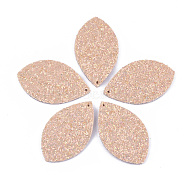 Polyester Fabric Big Pendants, with PU Leather and Double-Sided Glitter Sequins/Paillette, Horse Eye, PeachPuff, 61x36.5x3.5mm, Hole: 2mm(FIND-T059-016E)