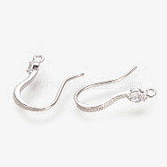 Brass Cubic Zirconia Earring Hooks, Ear Wire, with Horizontal Loop, Nickel Free, Real Platinum Plated, 16x11x1.5mm, Hole: 1mm, 20 Gauge, Pin: 0.8mm(KK-S336-43P)