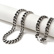 304 Stainless Steel Curb  Chain Necklaces, Antique Silver, 23.23 inch(59cm)(NJEW-Q337-05A-AS)