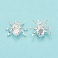 Clear Glass Pendnants, with Brass Findings, Spider Charms, Silver, 14x16.5x4mm, Hole: 1.5mm(KK-P228-21S)